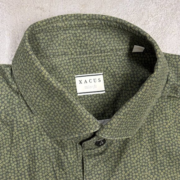 XACUS Tailored Fit Dress Shirt Floral Green Italy Cotton Long Sleeve 15.5 Medium - Picture 5 of 8